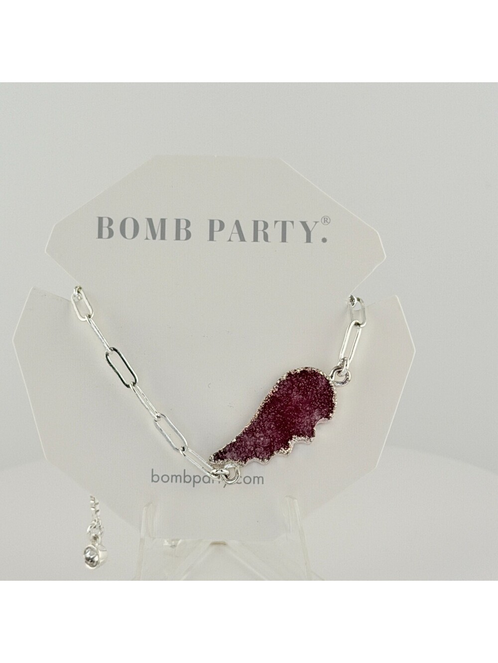 Bomb Party Dripping In Druzy Angel Wing "Forever Classy" RETRO Lavender Silver